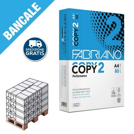 Carta fotocopie A4 Fabriano copy 2 80gr - bianca - 500ff - in risma - bianco elevato - Certificata FSC,ECF,ECOLABEL,ISO9706 Foto prodotto